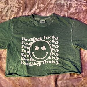 Green Women Crop Top with Smiley Face Design